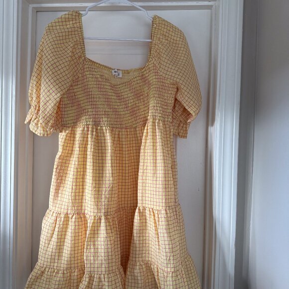 Yellow Smocked Puff-Sleeve Mini Dress - Picture 2 of 4